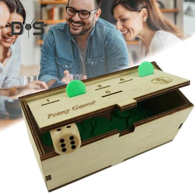 Gioco da un penny con scatola in legno di pino Dadi Moneta verde 2-6 giocatori Competitivo Bambini Adulti Strategia familiare Lancio Gioco da tavolo Compleanno Regalo di Natale