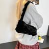 Winter Persality Plaid Soft Plush Shoulder Bags for Women Large Capacity Ladies Underarm Bag Solid Color Simple Female Handbag