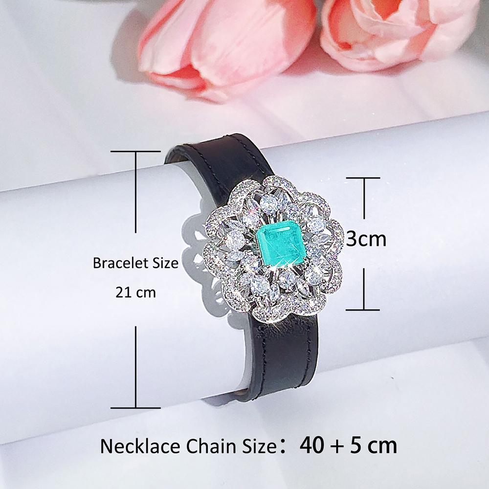 CMM Unikalne wiele metod noszenia Biżuteria na szyję Utoruj zielony kwadrat Cyrkon Duży zegarek kwiatowy Skórzany pasek Regulowana bransoletka Naszyjnik