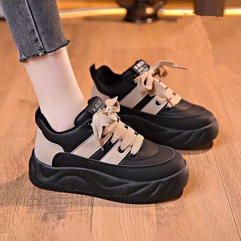 Autumn shoes women's versatile platform bread shoes comfortable leather sports casual board shoes
