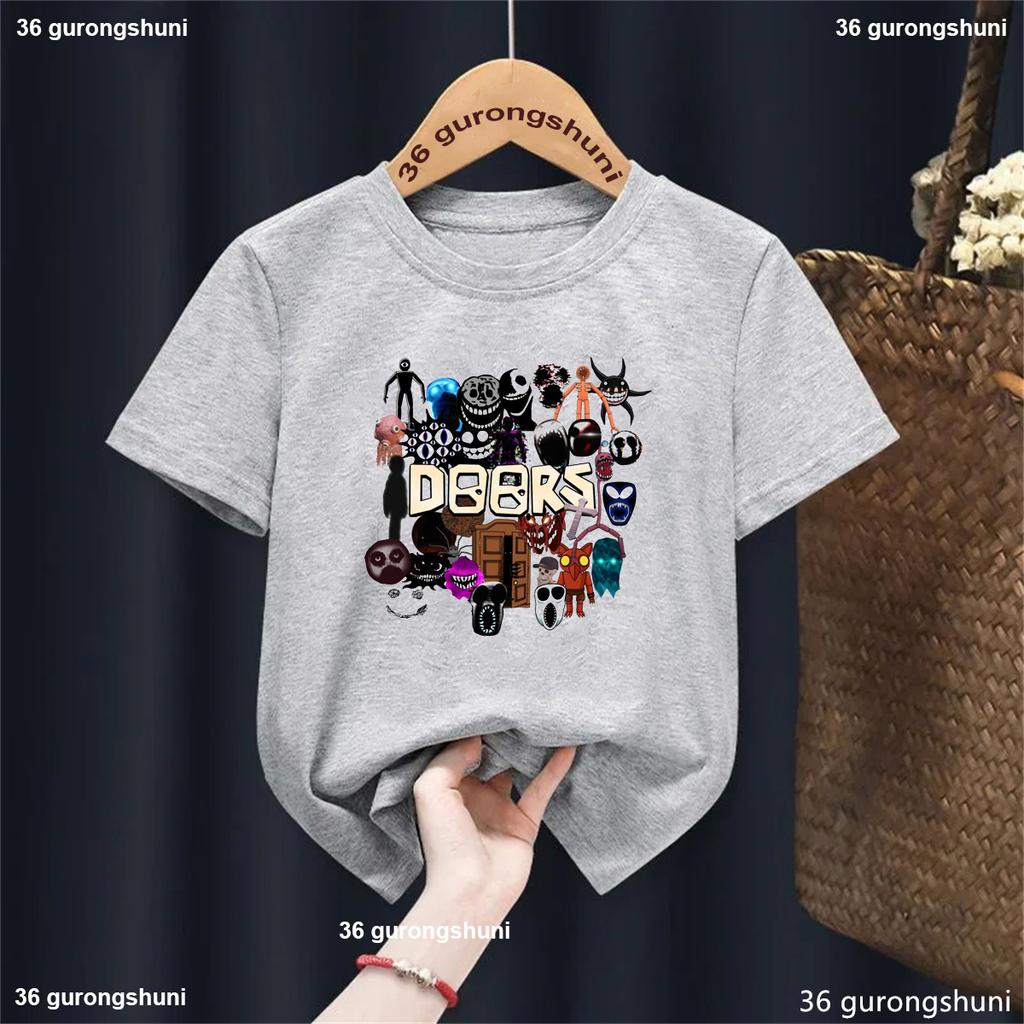 Summer Casual All The Entities New Doors Game Update Kids T-Shirt Cartoon Print Boys Tshirt Boys/Girls Clothes Shirt Tops