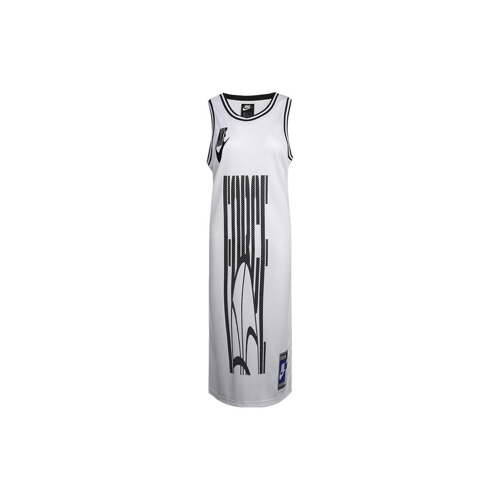 Nike Round Neck Mid-Length Creative Pattern Knitted Breathable Sports Casual Sleeveless Dress Women Dresses White CU6788-100