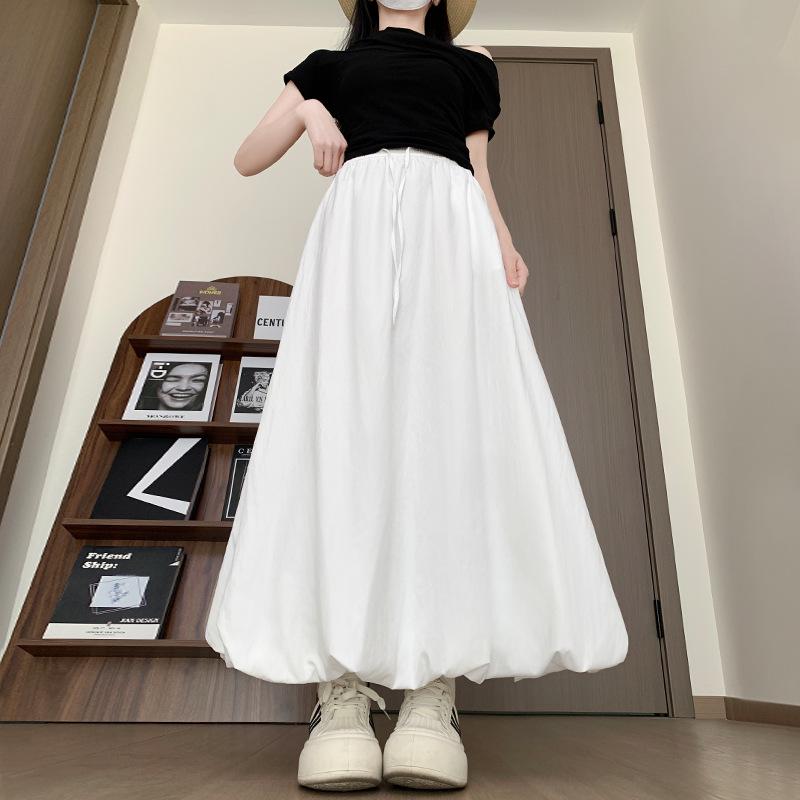 Damskirt med hög midja, elastisk, drapering och lykta, koreansk stil - Vår/Sommar