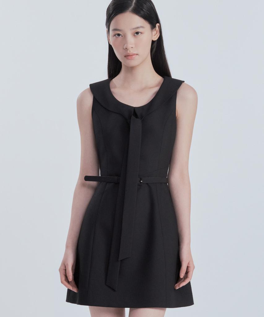 Mausolleum Scarf Sleeveless Suit Dress - Black
