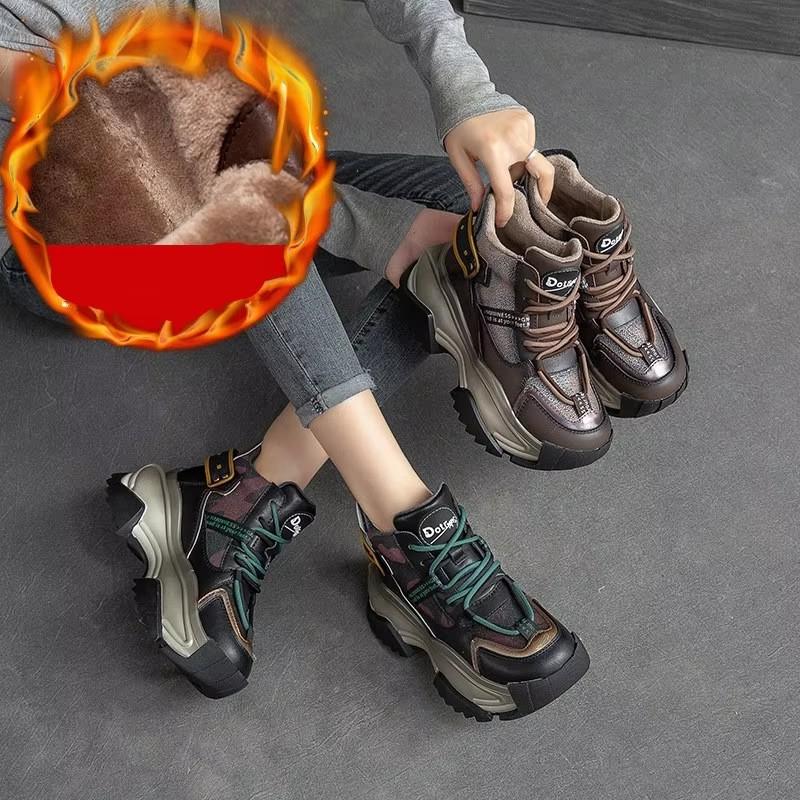 GKTINOO Genuine Leather Mixed Colors Sneakers 2024 New Casual Winter Plush Women's Shoes Thick Sole Retro Sports Shoes