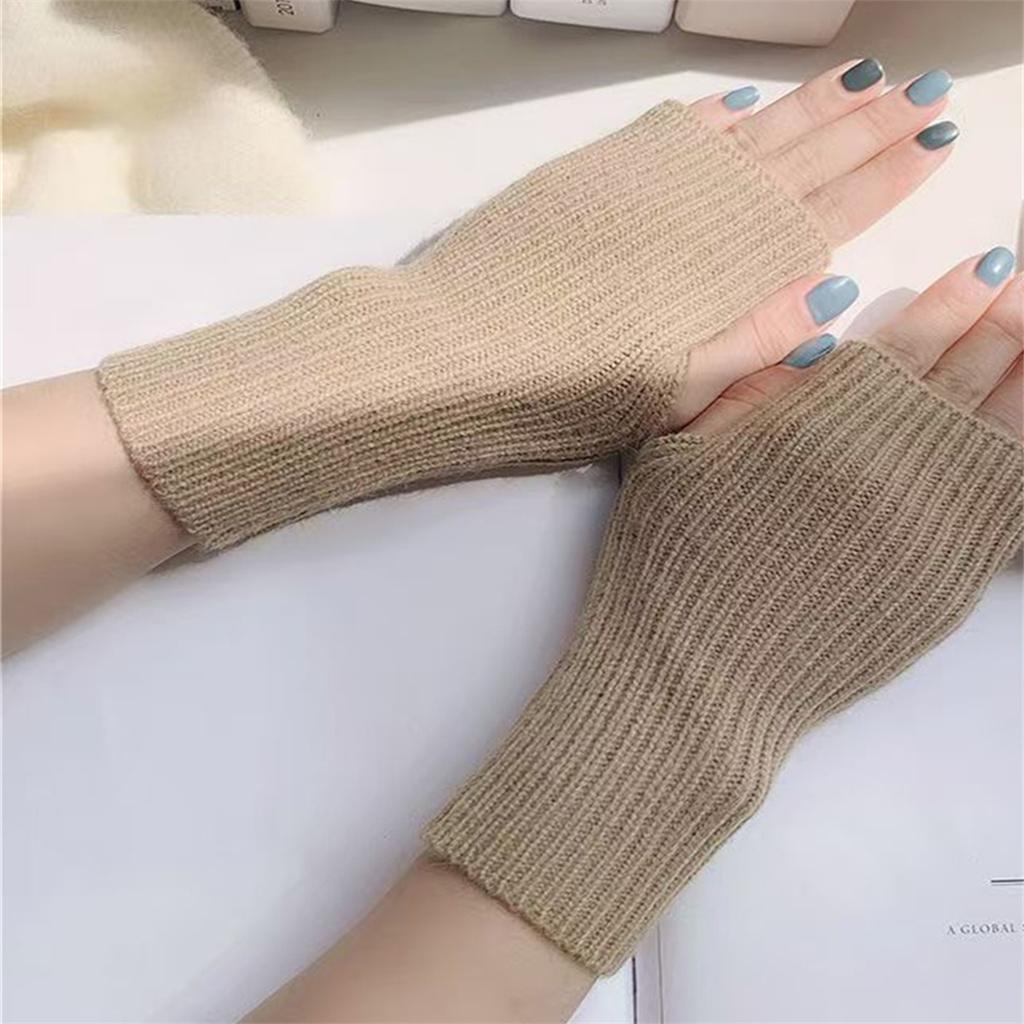 Women's winter solid half-finger gloves soft open finger versatile warm knitted arm sleeves writing warm student gloves