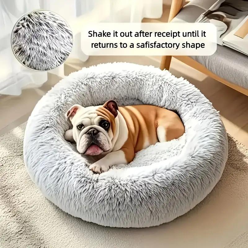 100% Thickened Large Round Plush Dog Bed Cat House,Non-Slip Bottom Mat, Artificial Fur Material, Warm,Soft, Pet Halloween Gift