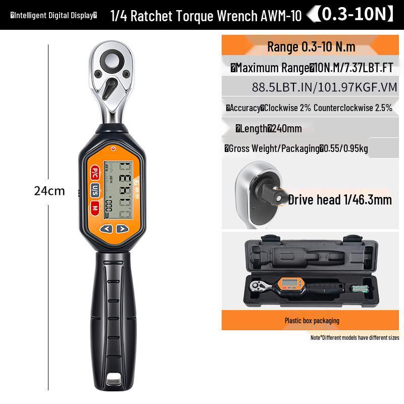 Fujiwara 72-Teeth Ratchet Torque Wrench Set for Quick Car and Spark Plug Repairs Smart Digital 1/4 Ratchet Torque Wrench [0.3-10N]
