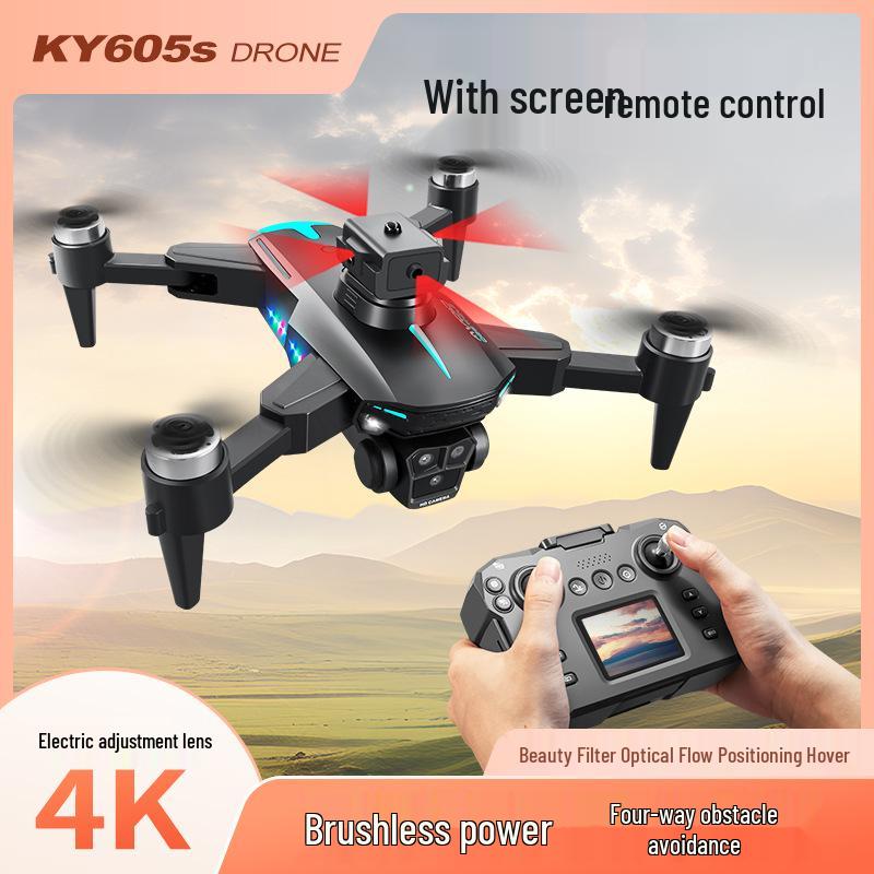 KY605S Brushless Drone: Screen Control, Three HD Cameras, Obstacle Avoidance, Optical Flow, Remote Control, Four-Axis Aircraft.