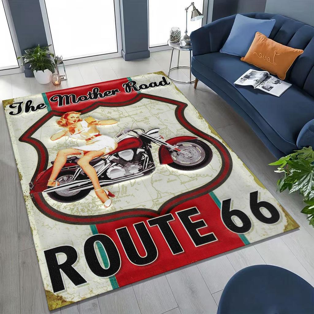 3D Retro Route 66 America Historic Mother Road Rug for Bedroom Living Room Sofa Home Doormat Decor,Larger Kid Non-slip Floor Mat