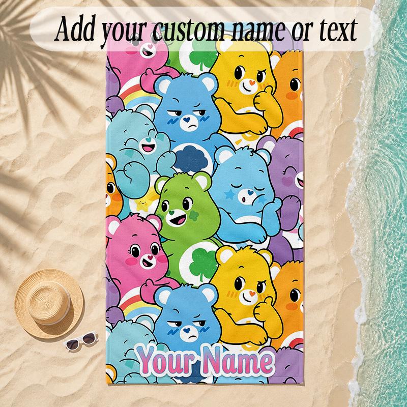 Beach TowelCare Bears Custom Name Text Personalized Soft Towel for Beach Pool Indoor Home Decor Gift
