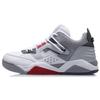 Li Ning Cushioning Slip Resistant Abrasion Resistant Coverage Support Mid Top Vintage Basketball Shoes Men's White Gray AGBR025-2