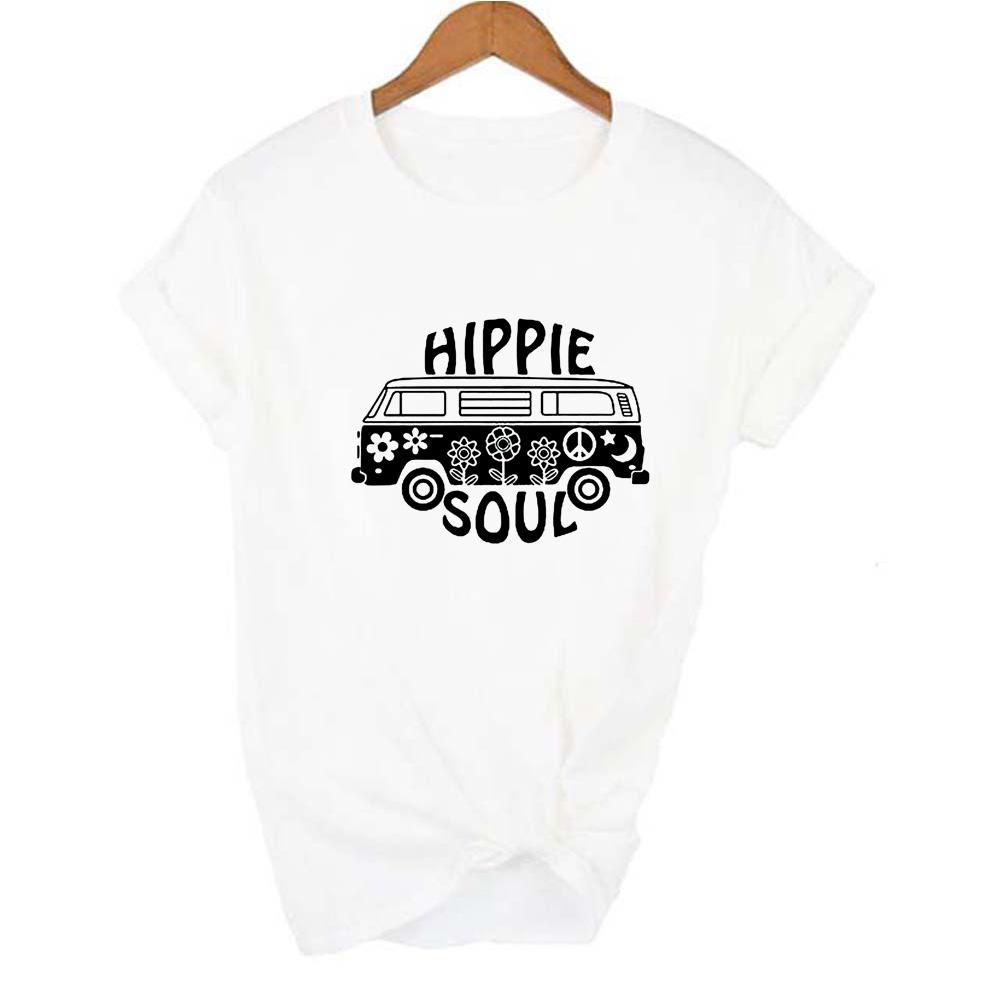 Hippie Print Graphic Women T Shirt Short Sleeve O Neck Aesthetic Tshirt Female Casual Ladies
