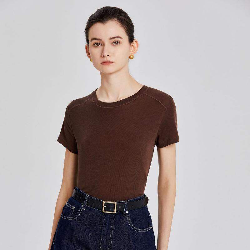 Women's Acetate Tencel Slim T-shirt Hundred Fashionable Tops Soft Skin-friendly Slash Short-sleeved