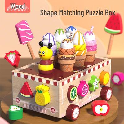 Cross-Border Fruit Ice Cream Shape Matching Wooden Educational Building Blocks Toy