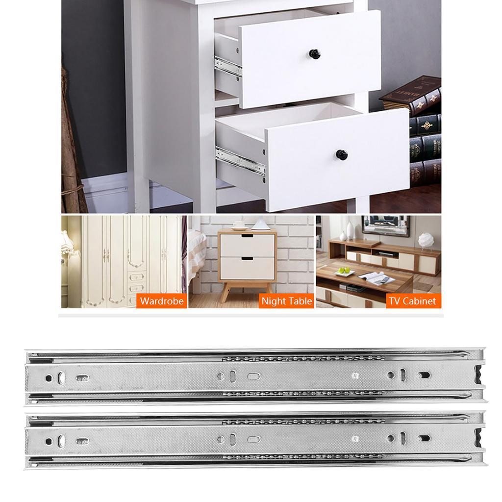 2 Pcs Drawer Slide 12in 3 Sections Ball Bearing Flexible Cabinet Drawer Sliding RailWhite