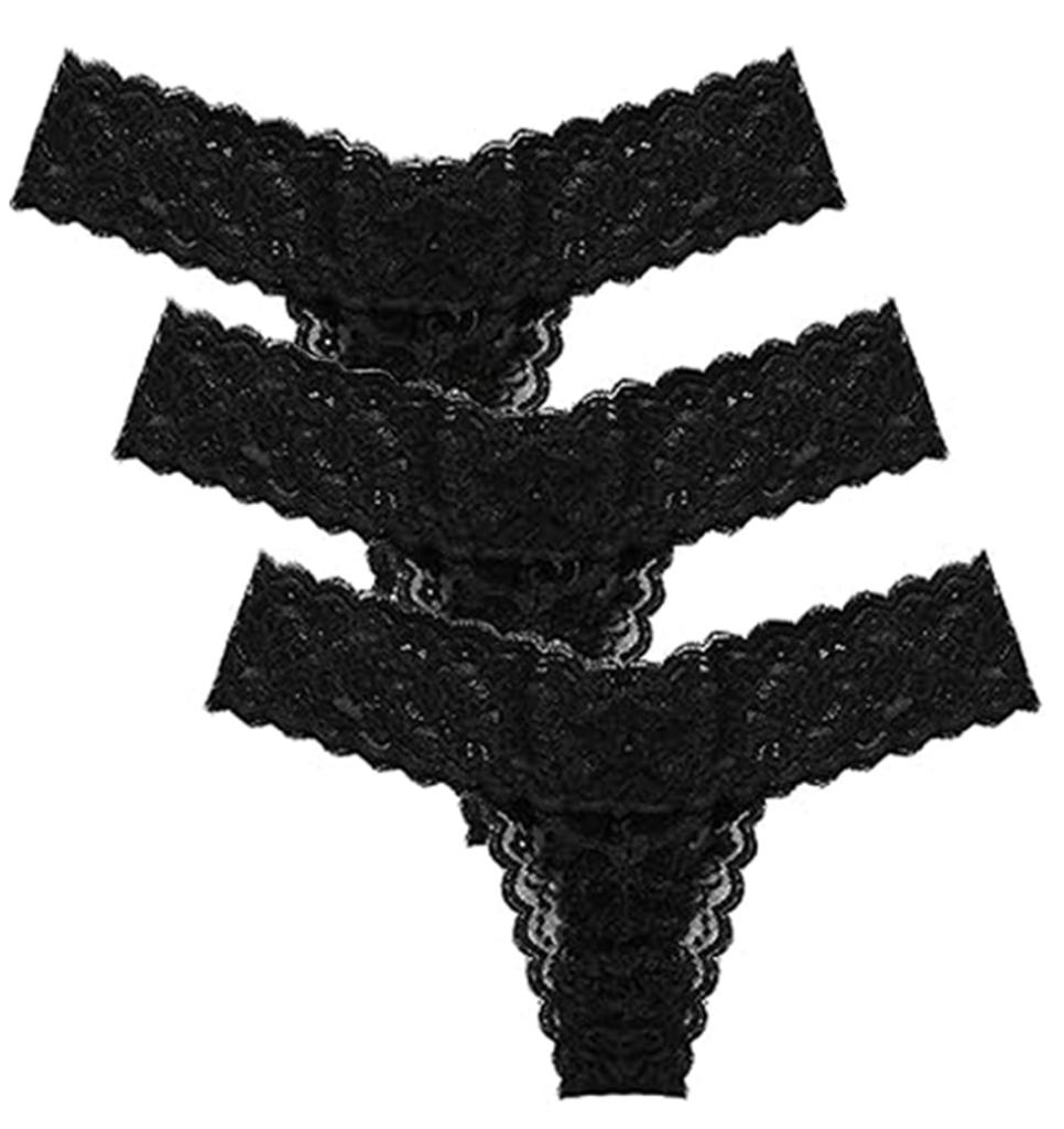 Raiplus Sexy Size S Women's Panties, T-Back Panties, 3-Piece Set, Lace, Black,