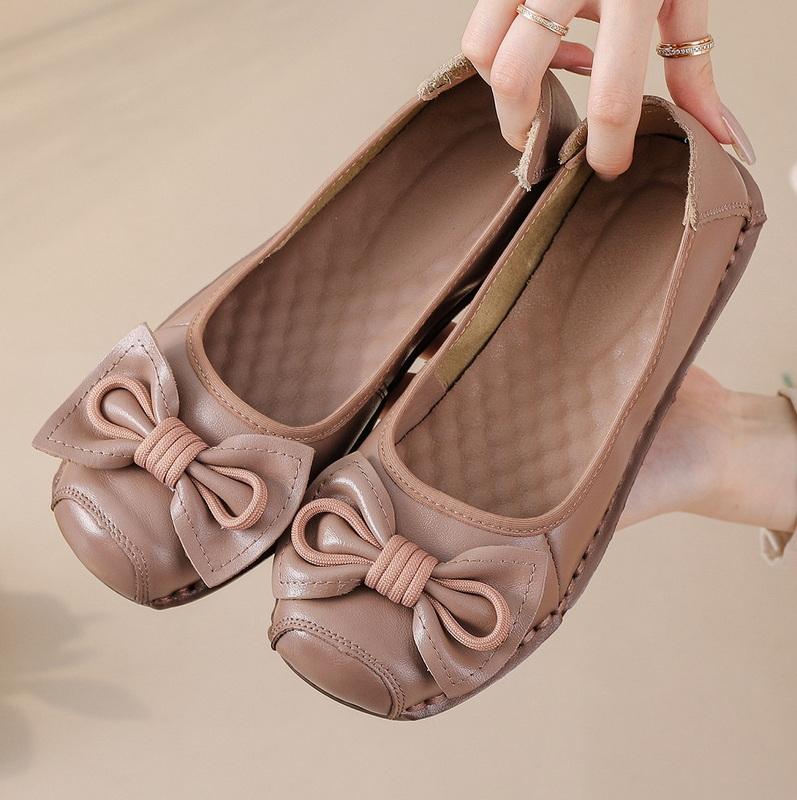 Fashion New Cow Leather Shoes Woman Luxury Bowknot Ballet Flats Women's Shallow Slip On Moccasins Mother Comfortable Autumn Flats Shoes