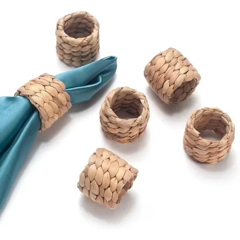 1-48PCS Handmade Water Hyacinth Napkin Rings Natural Woven Table Decor for Thanksgiving Weddings Farmhouse Style Napkin Holders