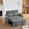 Um sofá-cama 3 em 1 com 142 cm de largura, função de reclinação, almofadas de assento e encosto macias como nuvens, duas almofadas lombares, arrumação, porta-copos