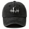 MenS Retro Washed Denim Baseball Cap with Fishing Silhouette  ECG Line Design  AdjustableSoft TopAppropriate for Any Season