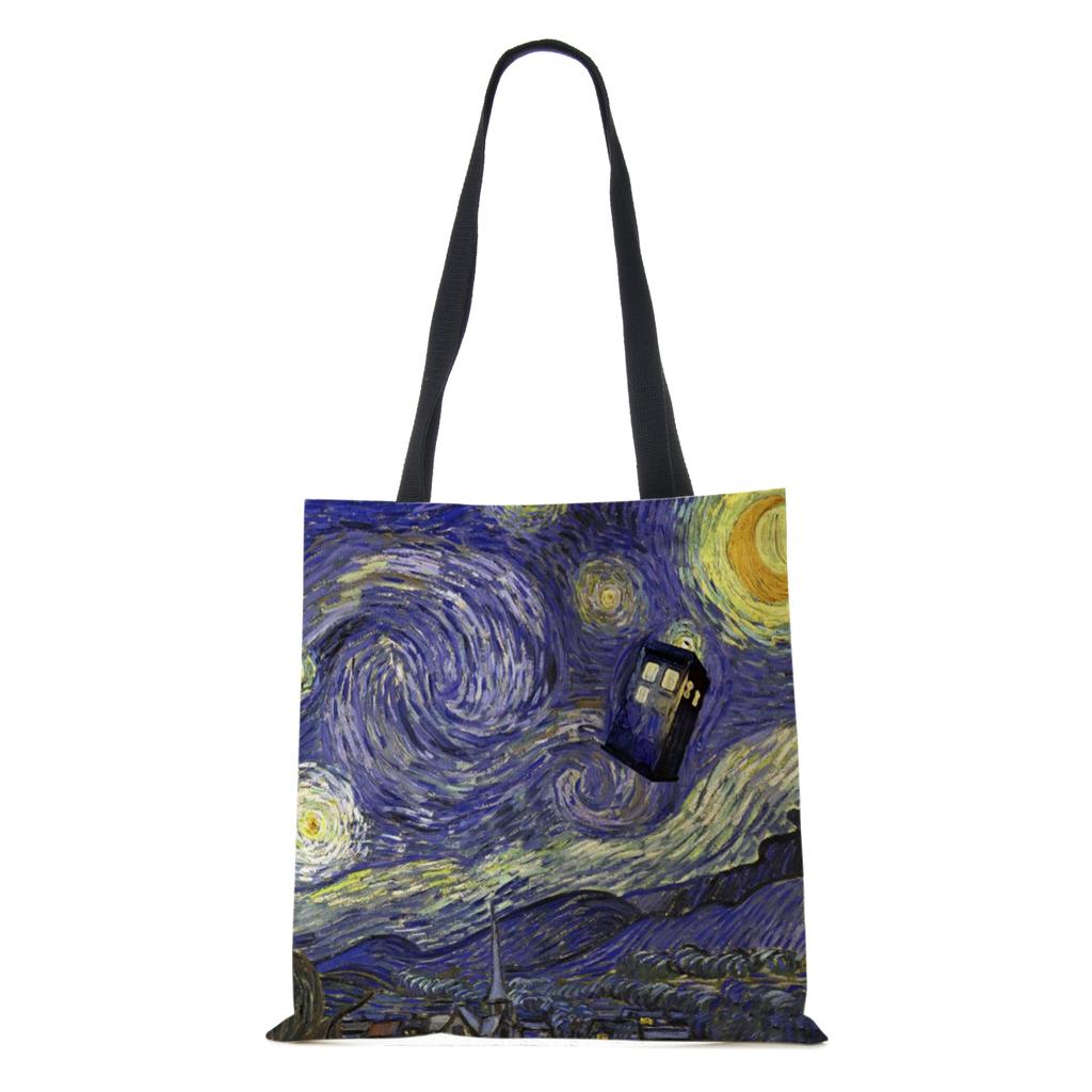 Women Handbag Linen Totes with Galaxy Sky Print Casual Traveling Beach Gift Bags KTY