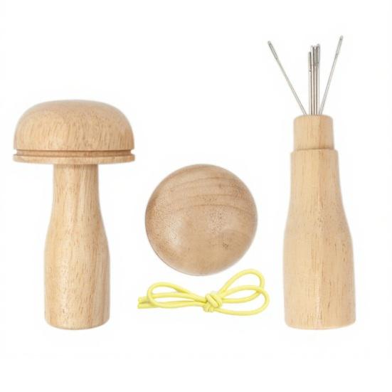 1 Set Darning Mushroom Wood Darning Egg Knitting Repair Tool Sewing Tool with Elastic Rope Large Eye Needle for Darning Socks Hats Sweaters DIY