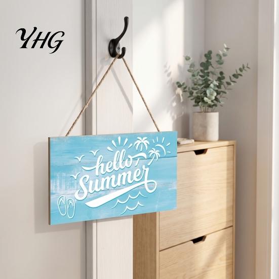 Tropical Beach House Ornament Summer Wood Sign for Front Door, Hanging Welcome Refreshing Entryway Sign, Rustic Wooden Door Hanger Home Porch