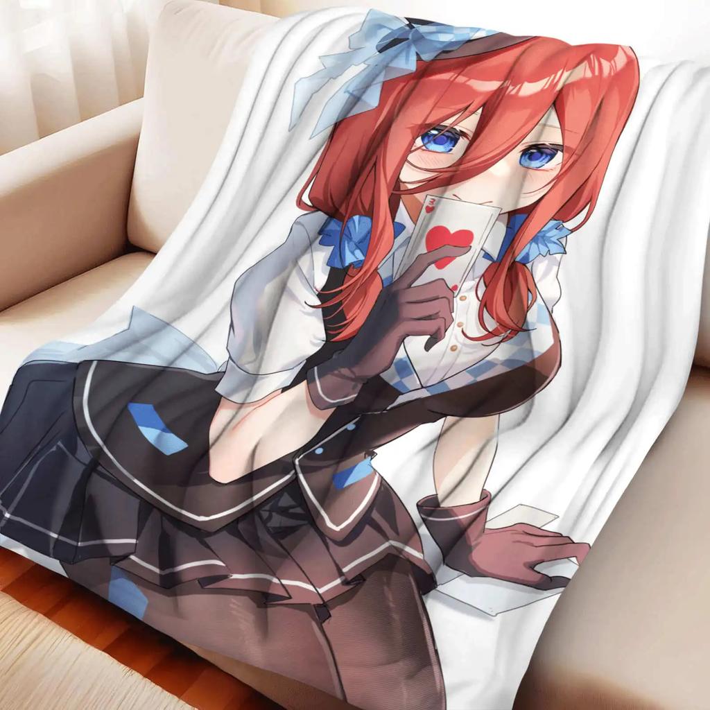 Kreslená přikrývka The Quintessential Quintuplets Nakano Miku, flanelová, teplá, měkká, otaku přehoz, multifunkční, dekorativní bytový textil