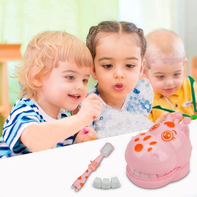 Dětská zubní hrací sada Interaktivní model zubů se zubním kartáčkem Zábavná zubařská hračka ve tvaru žirafy pro hru na role Vzdělávání o ústní hygieně
