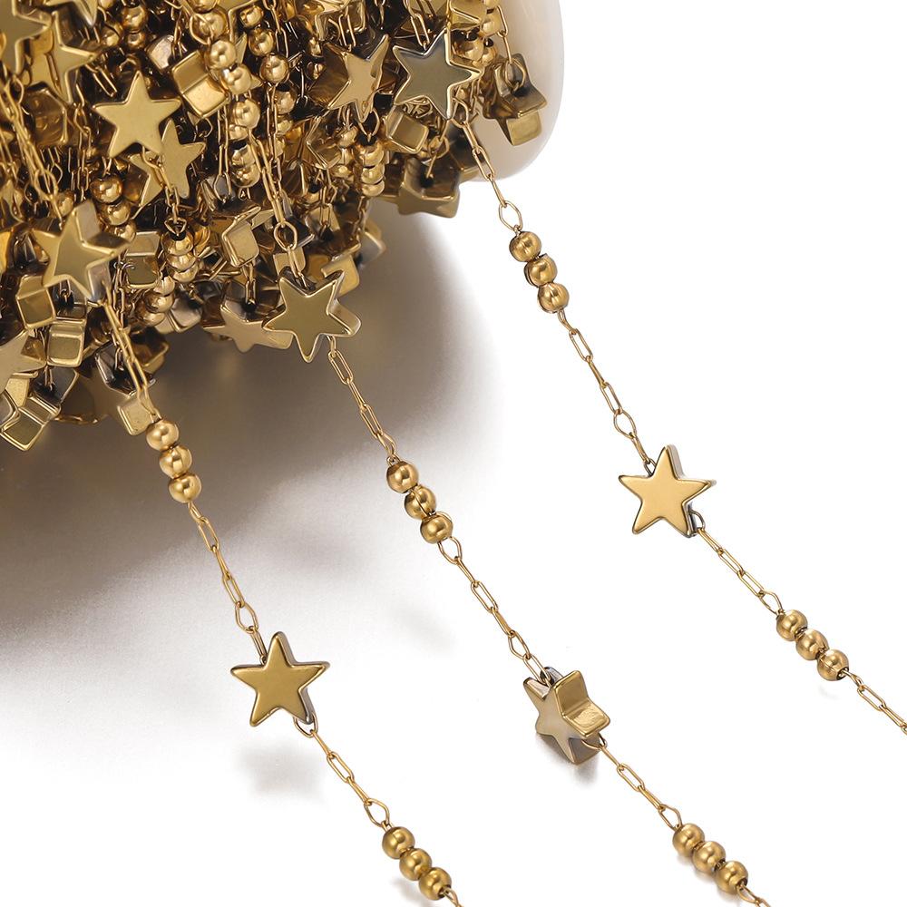 Stainless Steel Vacuum-plated Love Handmade Chain, Moon Star Bead Collarbone Chain DIY Bracelet Necklace Earrings