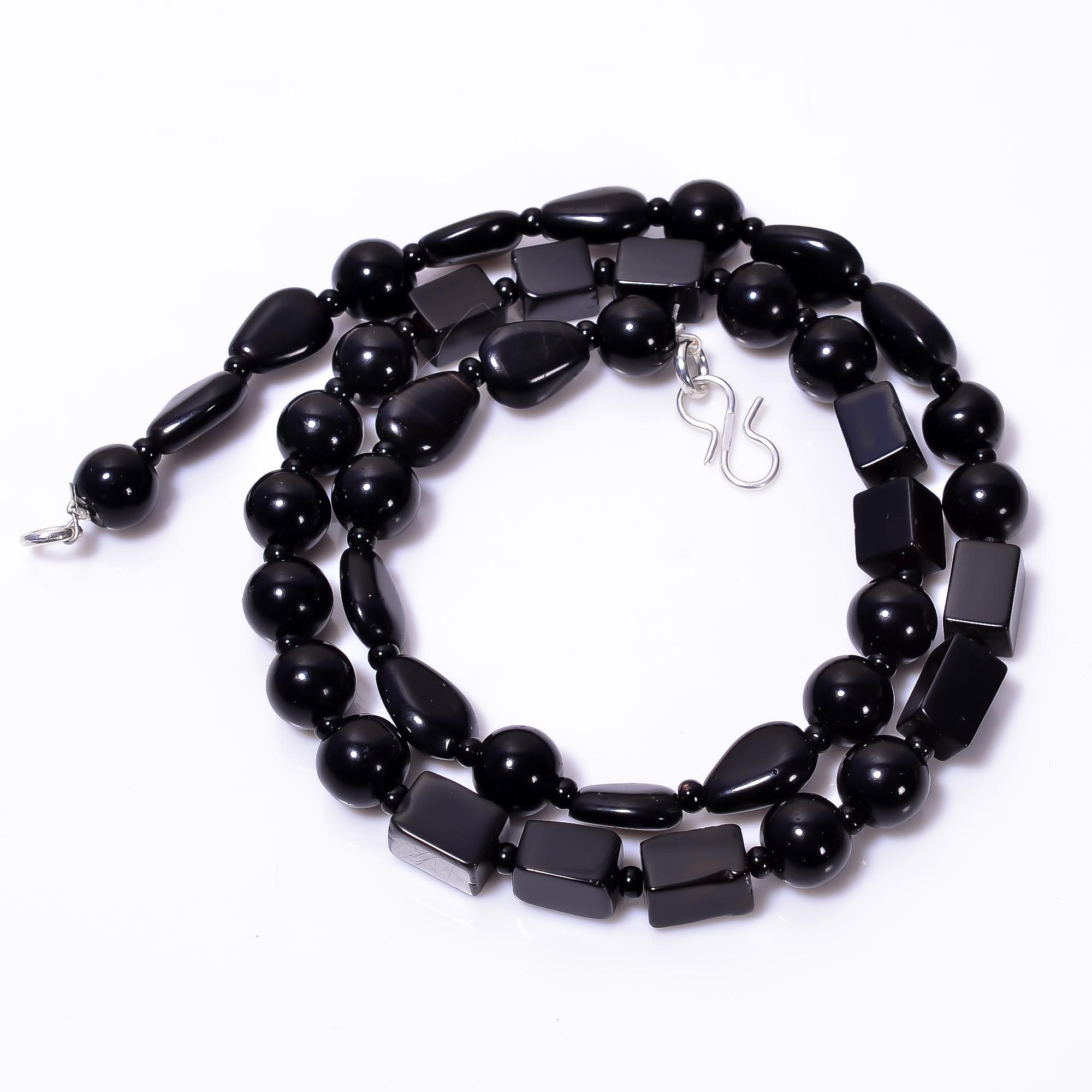 

AAA 100% Натуральный Черный Оникс Смешанная Форма Драгоценный Камень Гладкие Бусины Ожерелье 9-12мм 18 UB-8558