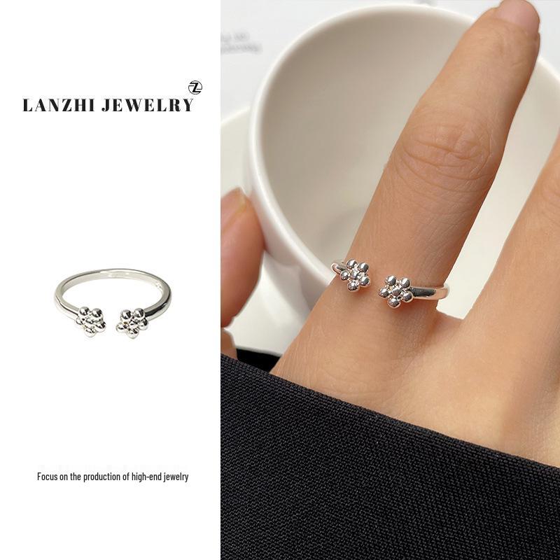 Lan Zhi: Inel Versatil cu Flori pentru Femei Dongdaemun Coreean - Argint Sterling 925 Deschis