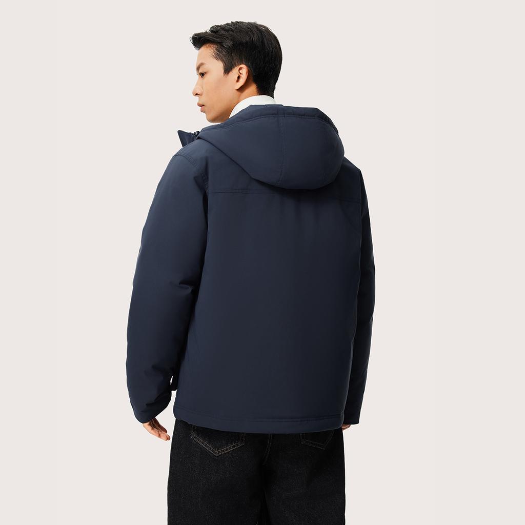 Li Ning Sports Lifestyle Series Logo Hooded Comfortable Warm Cold Resistant Winter Short Zipper Short Down Jacket Men Outerwear AYMU363-4