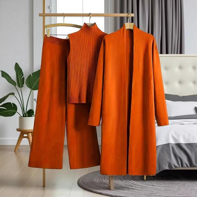 Womens Oversized Knit Set: Open Front Cardigan Turtleneck Top Wide Leg Pants Casual Chic Outfit 2025