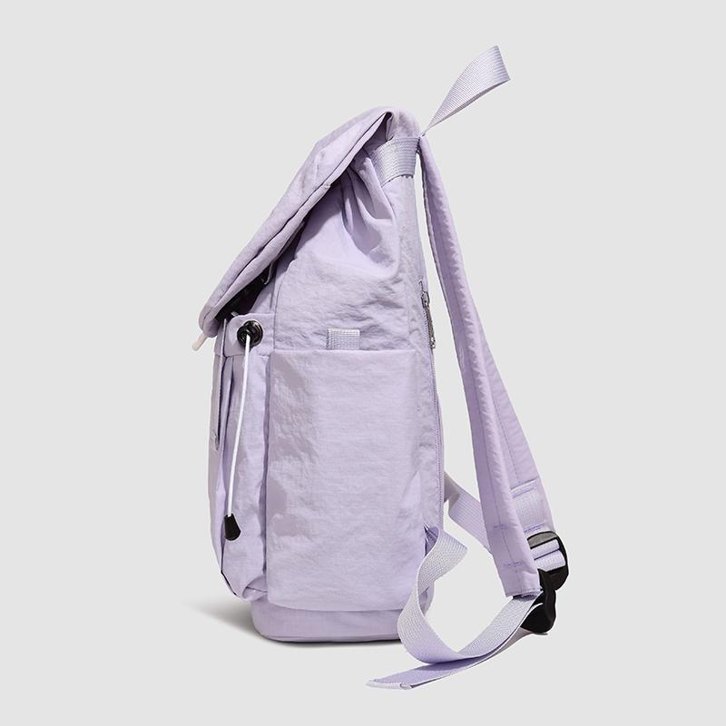 Solid Black Flap Backpack with Drawstring Closure Side Pockets Adjustable Straps Casual Travel Daypack