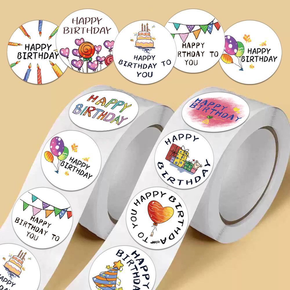 Crayon Happy Birthday Roll Stickers - 500 Sheets for Journals, Envelopes, and Decorations