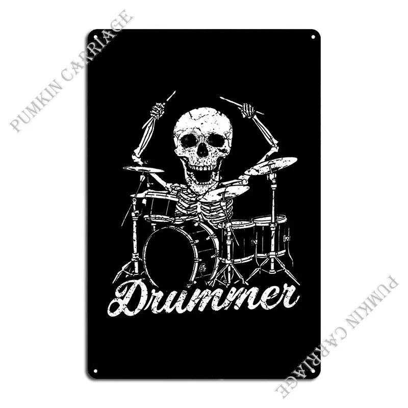 Skeleton Drummer Design Metal Plaque Poster Home Designer Cinema Create Mural Tin Sign Poster 20x30cm(7.8x11.8inch)