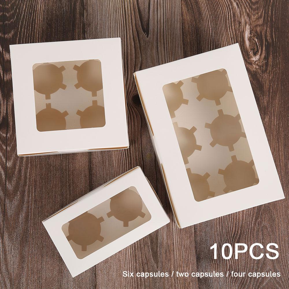 10pack Cupcake Boxes with Inserts Cake Boxe with Clear Window Cake Holder Bakery Carrier Boxes 2/4/6 Holes Muffin Boxe for Party