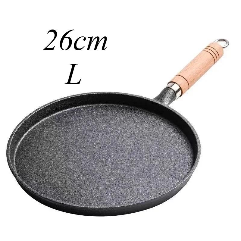 26cm Cast Iron Frying Pan Uncoated Non-stick Egg Pancake PanCrepe Maker Steak Frying Pot Gas Induction Cooker Kitchen Cookware