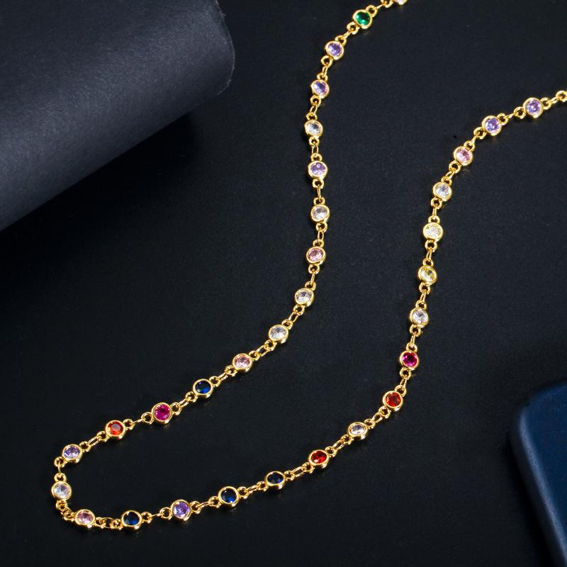 WWJ høy kvalitet rund regnbue Cubic Zirconia langkjede halskjede