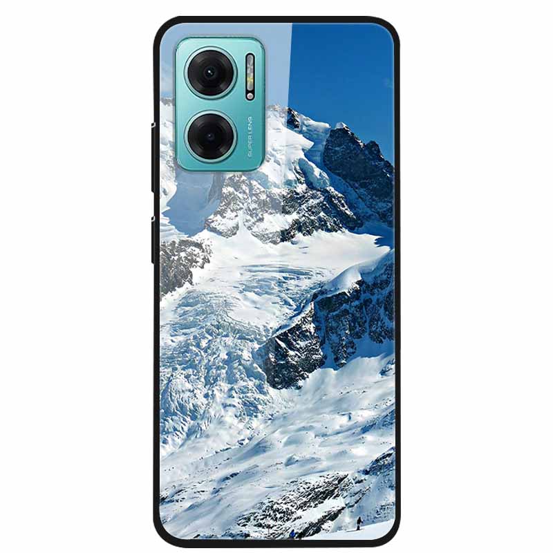 Case For Xiaomi Redmi Note 11E Luxury Tempered Glass Hard Back Cover For Redmi Note 11E Capa Shockproof Flower Funda Wolf Coque