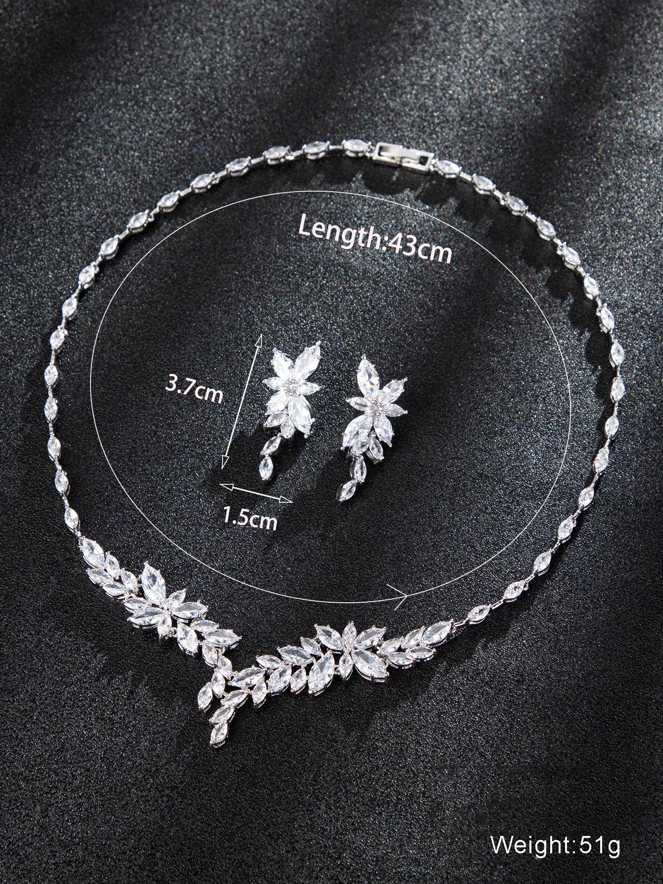 

Европейский и американский роскошный свадебный набор украшений: Великолепные медные серьги-пусеты с цирконом и ожерелье