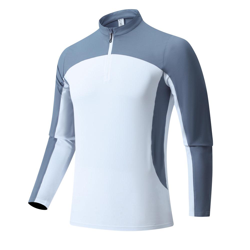 Men's Quick-Dry Long Sleeve Running T-Shirt with Stand Collar and Half Zip, Solid Color Fitness Training Top