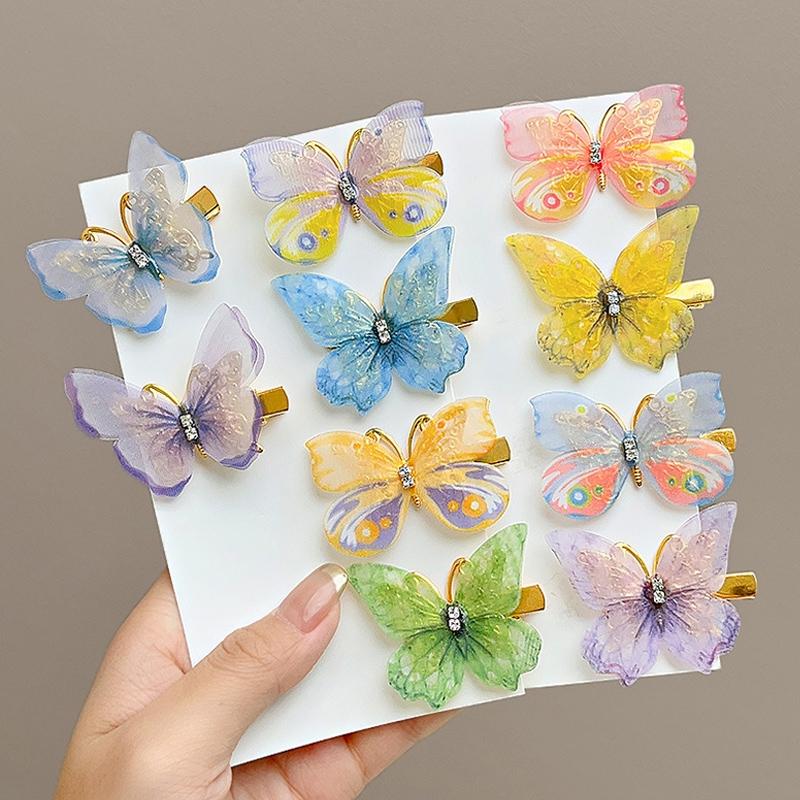 Horquilla de mariposa de Color degradado dulce, pinza para el pelo de gasa bonita, pasadores de princesa