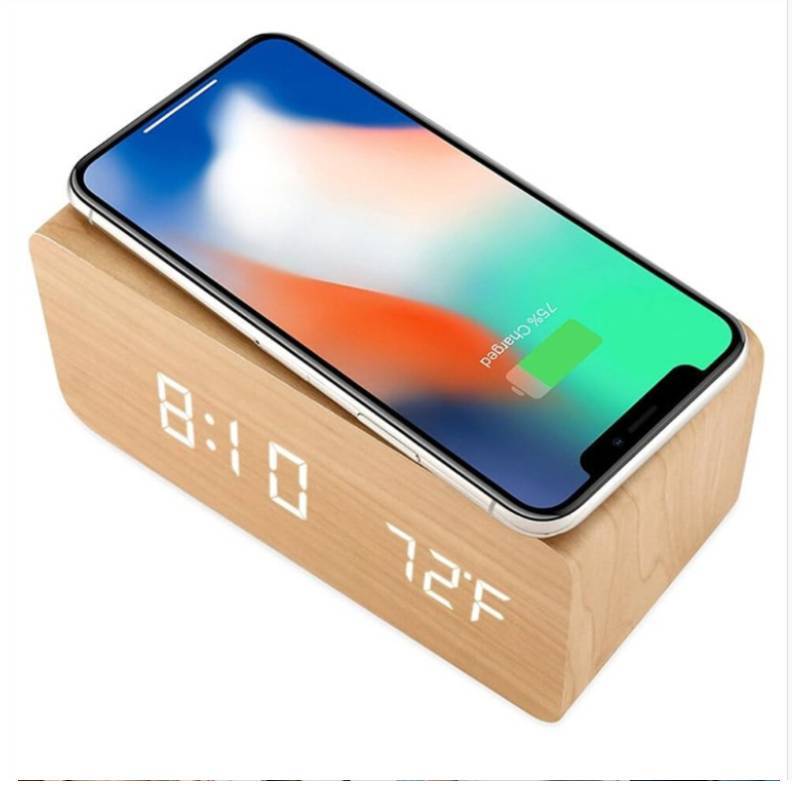 Modern Wooden Led Digital Clock With Temperature Display For Home Office Decor