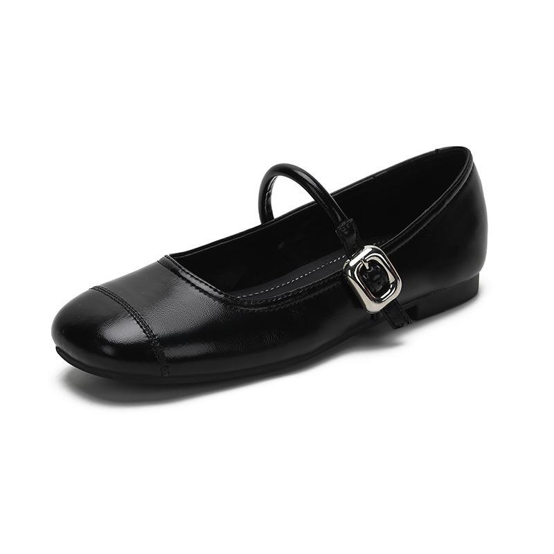 

Genuine leather flat for Huizhou women s shoes grape mother with the same shoe inner height increase square head silver Mary Jane shoes women 40