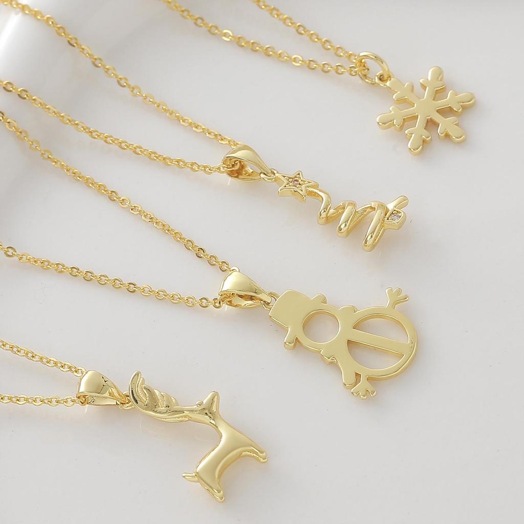 Gold-Plated Christmas Pendant Necklace: Snowman, Snowflake & Reindeer Charm - Perfect Gift for Her