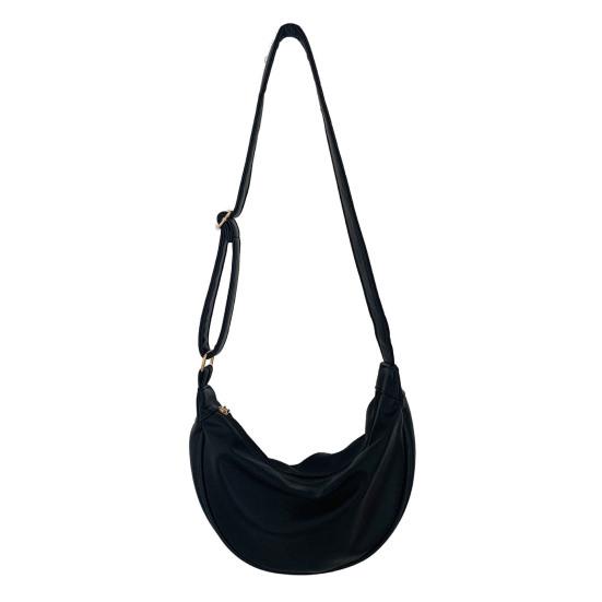 

Women Messenger Bag Solid Clor Large Capacity Adjustable Shoulder Strap Crescent Bag Zipper Closure Crossbody Bag чорний