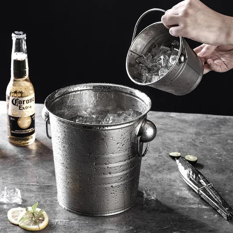Bar Kitchen Stainless Steel Ice Buckets for Beer Wine Champagne Storage Cooling Bucket Portable Cooler Party Whiskey Chiller Ins